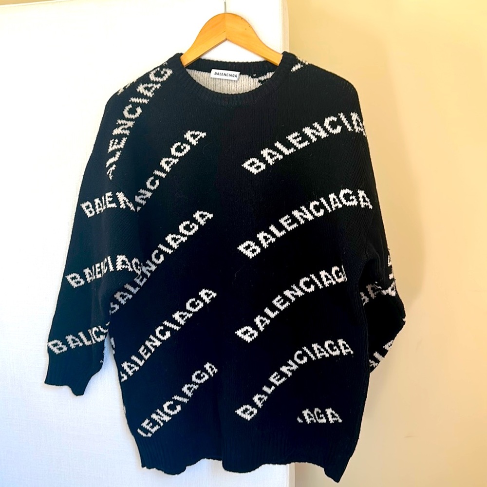 Balenciaga All Over Logo Wool Sweater Size M